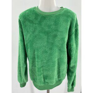 The Grinch Women's Fleece Green Sweatshirt Tonal Grinch Face Long Sleeves XS